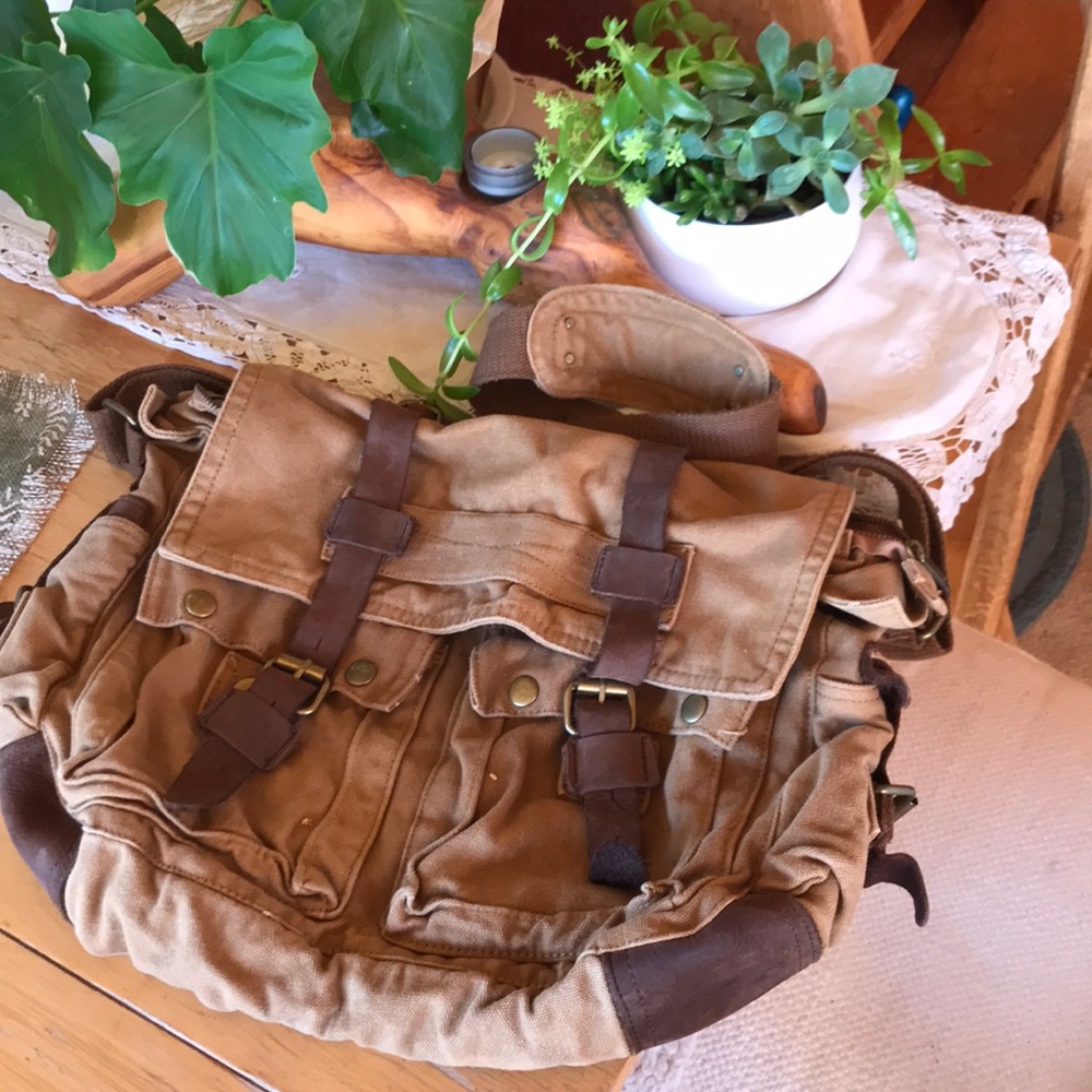 Utility/ army bag , fabric and leather trims